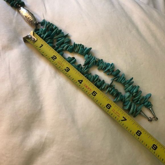 Vintage Sterling Silver and Stacked Turquoise Y Drop Necklace - Picture 2 of 5